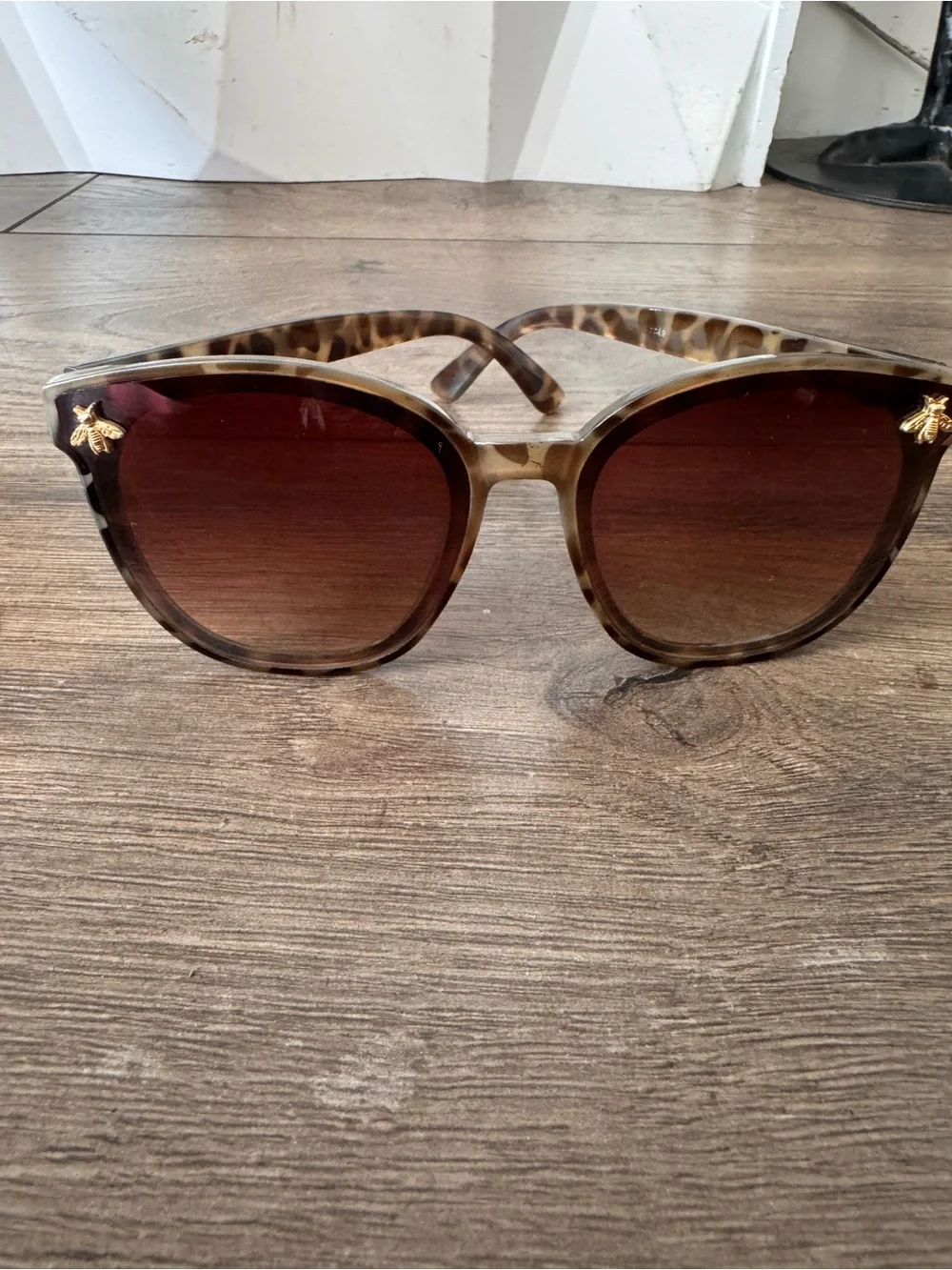 Oversized Square Tortoise Sunglasses with Gold Bee Accents